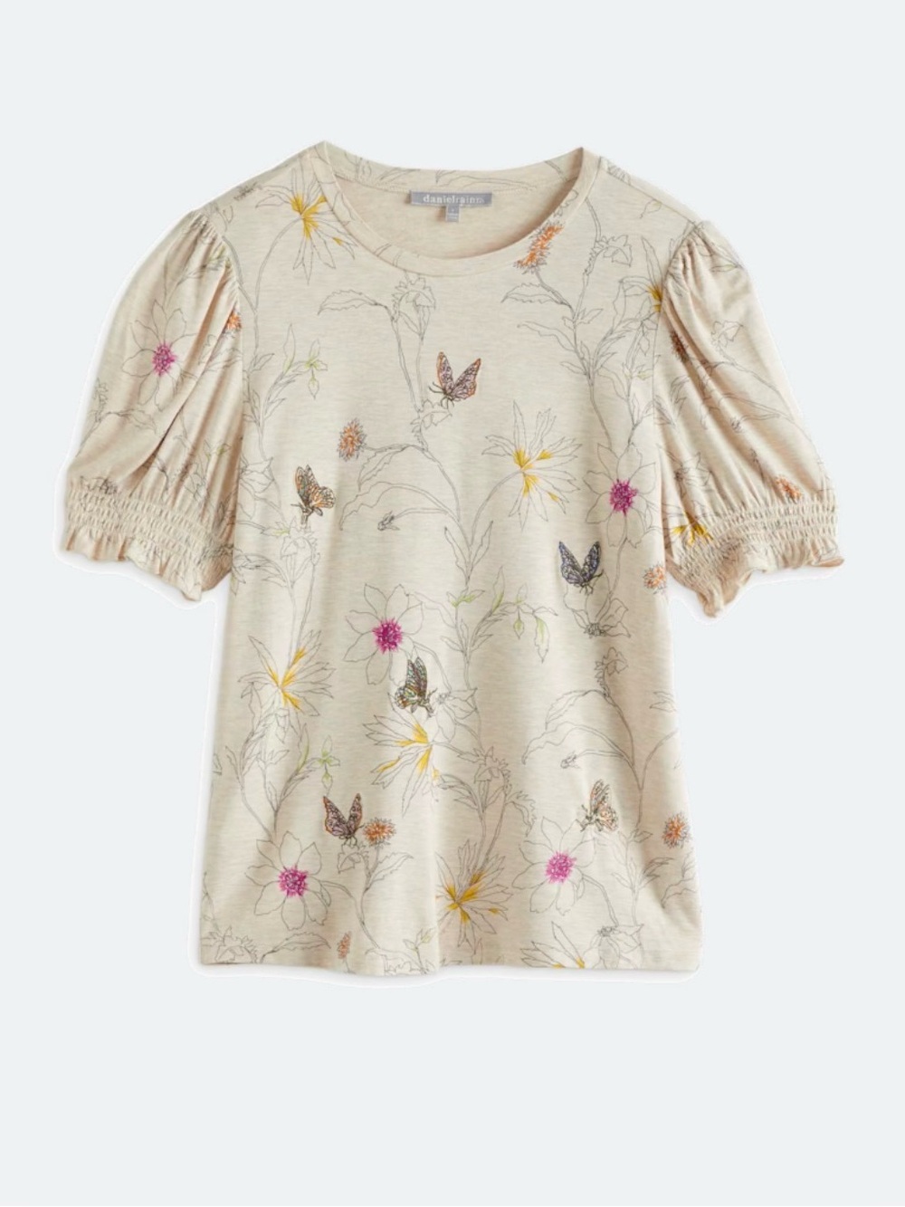 Daniel Rainn Cream Floral & Butterfly Puff Sleeve Tee